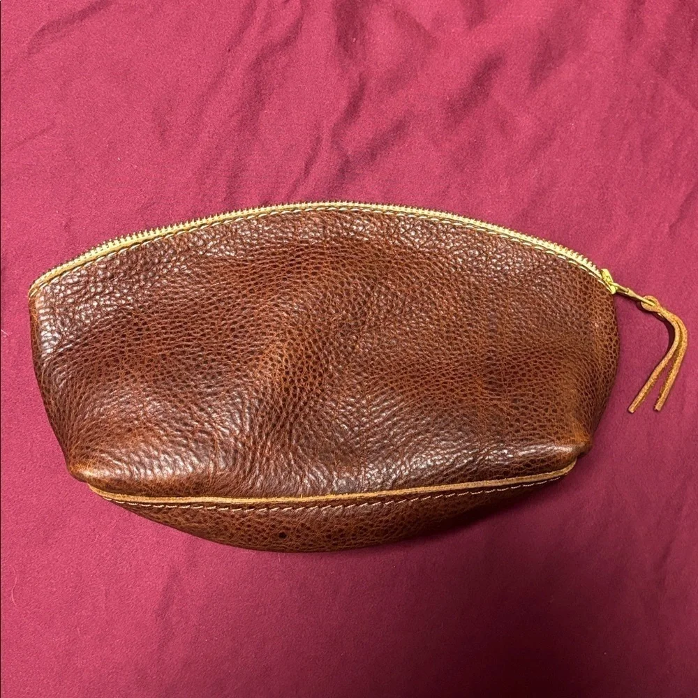 Portland Leather Goods Brown Zip Up Eclipse Makeup Bag